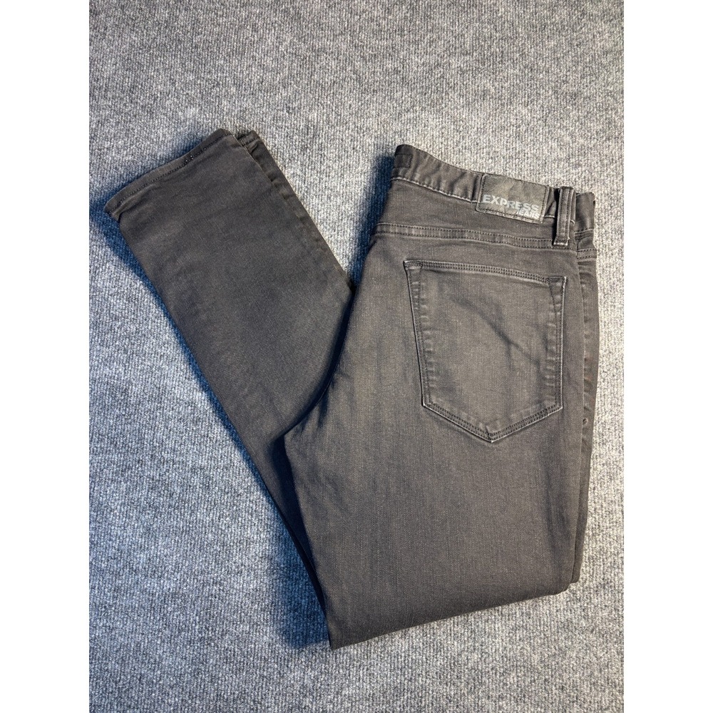 Express‎ Jeans Mens 36x32 Black Denim Alec Super Skinny Fit 5-Pocket Dark Wash